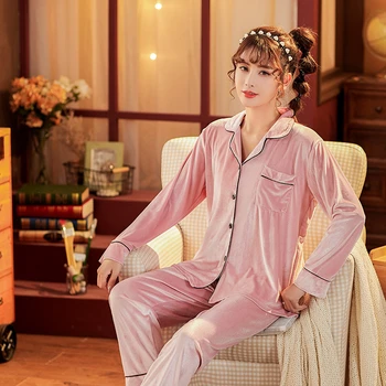 Doamnelor set de pijama de catifea pijamale cardigan vrac dimensiuni mari două piese casual, confortabil, cald serviciu acasă costum JJF0065