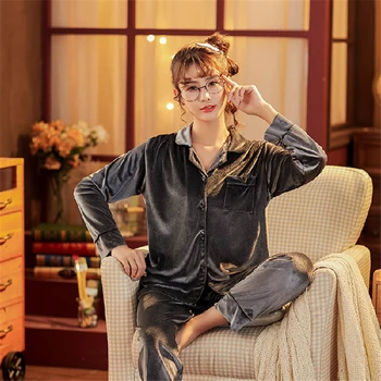 Doamnelor set de pijama de catifea pijamale cardigan vrac dimensiuni mari două piese casual, confortabil, cald serviciu acasă costum JJF0065