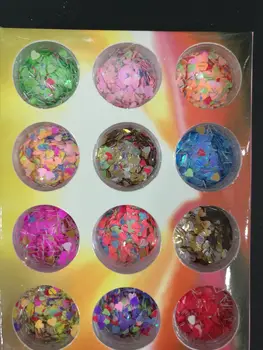 12pots/set Nail Art Glitter Mix Inimile Culori Mate Flash Benzi de Paiete GlittersHearts Inimile Inima Forme de Unghii Paiete,JK2144