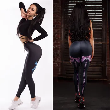 Femeile Sportive Jambiere De Fitness Push-Up Sexy Arcul De Imprimare Digitală Hip Elastic Talie Mare Creștere Pantaloni Negri