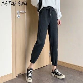 MATAKAWA Streetwear Femei de Iarna Plus de Catifea Groasă, Pantaloni Largi Femei coreene Largi cu talia Inalta Casual pantaloni de Trening