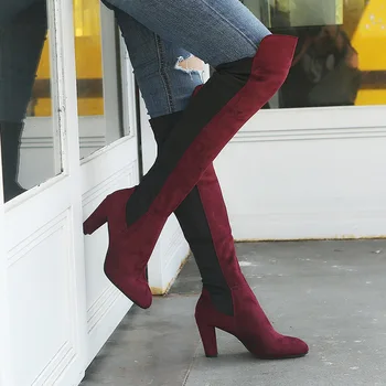 Cizme De Iarna Pentru Femei Coapsei Cizme De Moda Sexy, Peste Genunchi Cizme Negru Roșu Amestecat Culori Turma De Piele Subțire Cizme Pantofi De Femeie