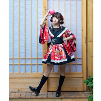 Stil japonez Femei Kawaii Lolita Rochie 7Colors Fete Cosplay Costum Set Kimono Cardigan Dantela Sexy Victorian Jk Uniforma de Partid