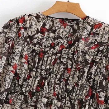 2020 Za Femei Florale Imprimare Bluza Cutat O-Neck Maneca Lunga Puf De Epocă Tricouri Femeie De Moda Liber Topuri De Flori