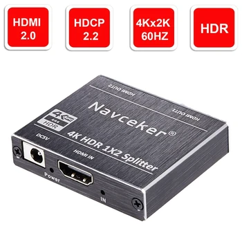 Navceker HDR 4K cu HDMI 2.0 Spliter 1x2 Suport HDCP 2.2 3D Splitter-ul HDMI 2.0 4K 1 Intrare-2 Ieșire Casetă de Comutare Pentru Blu-ray, DVD, HDTV