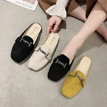 Vara doamnelor pătrat Muller papuci de casă coreeană stil simplu cataramă de metal superficial gura confortabile pantofi pentru femei la modă
