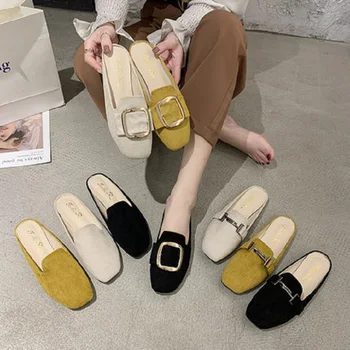 Vara doamnelor pătrat Muller papuci de casă coreeană stil simplu cataramă de metal superficial gura confortabile pantofi pentru femei la modă
