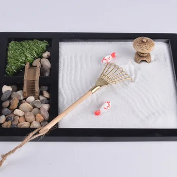 Simulare Scenă Ocean Grădină Zen Office Desktop Mini Rock Gradina Zen cu Greble de Lemn Decorative Nisip Decor (Negru)