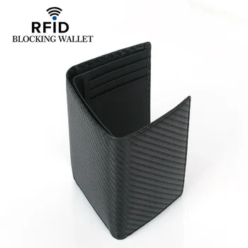 Noua Fibra de Carbon Slim Titularul Cardului de Credit Subțire RFID Tri-fold Portofele din Piele PU Permis de conducere Titularul de Acoperire Pentru Barbati Portofel Carte
