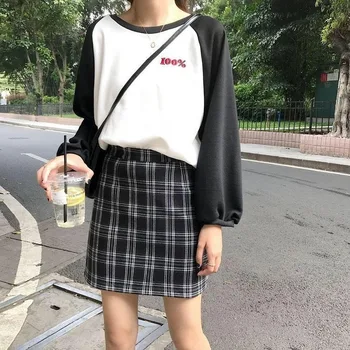 Fuste Femei Primavara-Vara Carouri cu Talie Înaltă Slim Mini Bodycon Stil Preppy de zi cu Zi O linie Casual Chic Harajuku Retro Studenți Noi
