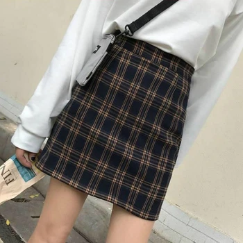 Fuste Femei Primavara-Vara Carouri cu Talie Înaltă Slim Mini Bodycon Stil Preppy de zi cu Zi O linie Casual Chic Harajuku Retro Studenți Noi