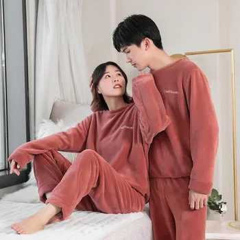 Pijamale Pentru Cupluri Set Gros Cald Fleece Coral Homewear Iarna Lounge Îmbrăcăminte pentru Bărbați Moale Liber Pijamale Femei Costum de Haine de Acasă