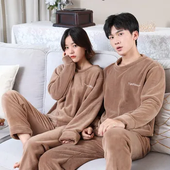 Pijamale Pentru Cupluri Set Gros Cald Fleece Coral Homewear Iarna Lounge Îmbrăcăminte pentru Bărbați Moale Liber Pijamale Femei Costum de Haine de Acasă