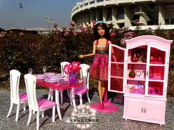 Pentru barbie mobilier de bucatarie Mobilier de Bucatarie Accesorii Masa + Cabinet Vin Set Fete Jucarii