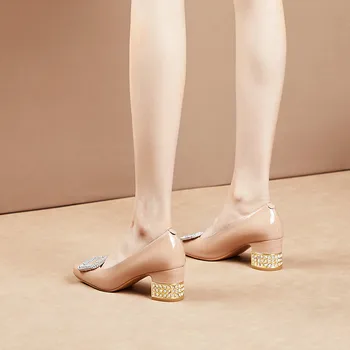 FEDONAS Femei Brand Deget de la picior Pătrat de Lucru Pompe de Nunta Primavara-Vara Stras bijuterii din Metal Pantofi Pantofi de Piele de Brevet Femeie