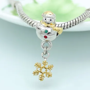 Om de zăpadă de Aur Pandantiv Fulg de nea Crăciun Farmecul Margele de sex Feminin Bijuterii DIY Amuleta se Potrivesc Pandora Brățară pentru Femei Bijuterii DIY