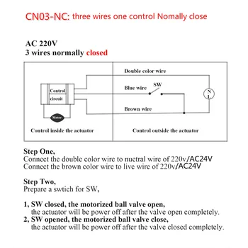 AC220V/24V DC5V/12V/24V cu 3 căi din alamă Motorizate ventil cu bilă Electric supapa cu bilă dispozitiv de acționare electric DN15 - DN40 în mod normal deschis /închis