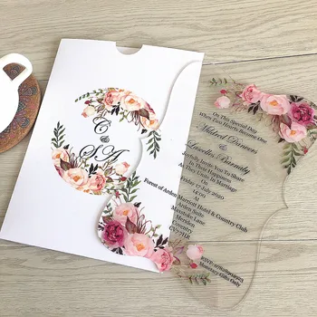 Alb Învălui Carte de Invitație de Nuntă în Stil European Elegant Florale de Tăiat cu Laser Invitație Căsătorie 10BUC Acrilice Carte de Invitație