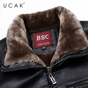 UCAK Nou de Iarna Jachete de Piele pentru Bărbați Afacere cu Haine Casual PU Jacheta Leater Lână Linie Fermoar Îmbrăcăminte Outcoat U8002