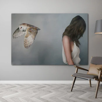 RELIABLI ARTĂ, Fată Imagini de Păsări Stil Nordic Postere Si Printuri Panza Pictura Arta de Perete Pentru Camera de zi de Decorare Suprarealism
