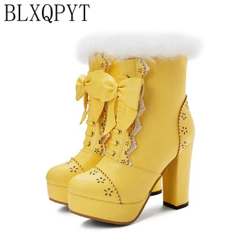 BLXQPYT Nou Calde de Iarnă pentru femei Cizme pentru femei 2019 Dimensiuni Mari 34-48 Cizme Genunchi Ridicat Zip Tocuri Platforma Lung Cavaler pantofi de femeie 8759