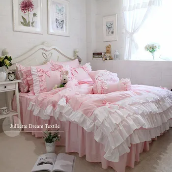 Top-lenjerie de pat de Lux set Zburli straturi tort carpetă acopere Romantic lenjerie de pat lenjerie de pat princess dormitor lenjerie de pat Bowknot fețe de pernă