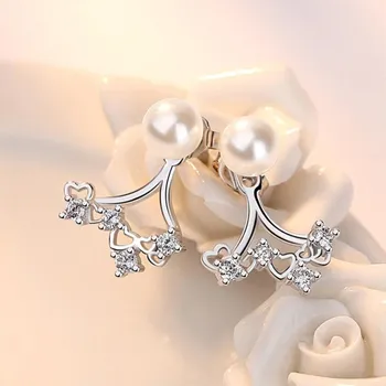 NEHZY argint 925 cercei bijuterii de înaltă calitate, noi, retro, simplu gol de flori în formă de inimă Zircon cercei perla