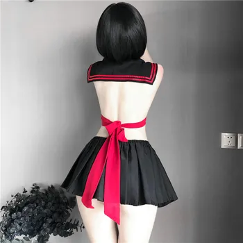 OJBK Sexy Tânără Fată Școală Backless Costume Cosplay Cu Roșu Bowknot Tentația de Marinar Top si Fusta Mini Set 2020 Noua Moda