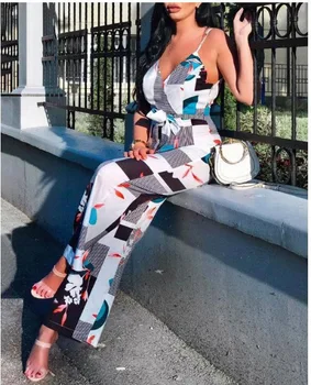 Nouă Femei Haine la Modă de Vară Bodycon Petrecere Backless Floare de Imprimare Salopeta fără Mâneci Poliester V-neck de Mari Dimensiuni 5XL Vladan