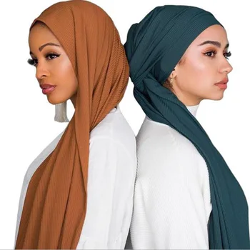 1 buc Jersey cutat rid hijab eșarfă de bumbac simplu elasticitatea șaluri mototoli hijab mult musulman folie cap eșarfe/eșarfă