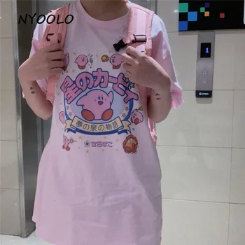 NYOOLO Harajuku stil kawaii Kirby scrisori de imprimare maneca scurta din bumbac T-shirt femei de vară pierde O-neck tee shirt fete topuri
