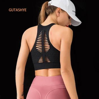 GUTA fără Sudură Sutien de Sport de Mare Impact Strappy Sport Topuri Femeile Sutien Yoga de Fitness Funcționare Sport Sutiene Căptușit Push-Up Active Wear