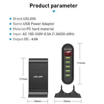 USLION 5 Porturi USB Încărcător Pentru Xiaomi LED Display Multi USB, Stație de Încărcare Telefon Universal Desktop Perete Acasă UE NE-a UNIT Plug