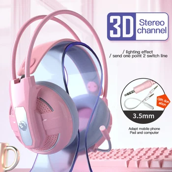 3Types Roz Jocuri Căști cu Fir Fată Mare Stereo pentru Căști de Anulare a Zgomotului Căști Cu Microfon de 3,5 mm Pentru PC-ul Pentru PS4