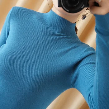 Pulovere cu guler pentru femei de iarnă pulover cald de Toamnă bază tricou scurt slim sexy femeie flacără albastră de sex feminin pulovere