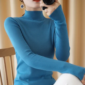 Pulovere cu guler pentru femei de iarnă pulover cald de Toamnă bază tricou scurt slim sexy femeie flacără albastră de sex feminin pulovere