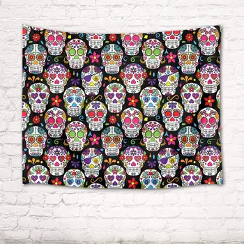 Craniu de zahăr Ziua Morților Tema Hippie, Boem Cranii cu Flori Amuzant Mexican Tapiserie de Perete Decor Acasă