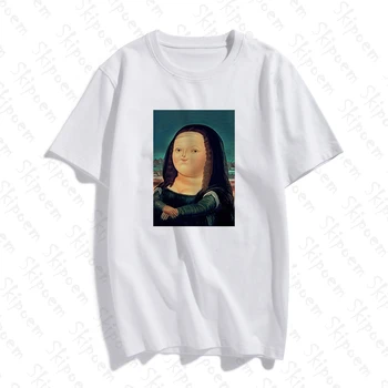 Noua Moda de Bumbac Femei tricou Amuzant Mona Lisa Simplu opera de Arta de Imprimare Maneci Scurte Topuri & Tricouri Casual Tricou Brand de Îmbrăcăminte