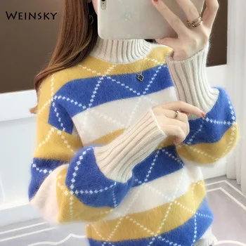 Femei Guler Și Pulovere Tricotate Pulover Coreea Style Moda Femei Pulovere De Iarnă Și De Toamnă 2019 Noi