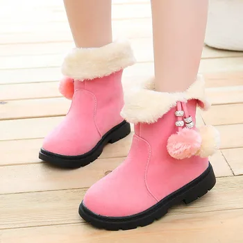 Iarna Fete Cizme de Zapada de Culoare Solidă de Pluș Cald Copii Cizme Genunchi Ridicat Ciucure Mingea Fete de Moda Printesa Pantofi Anti-alunecare STM029