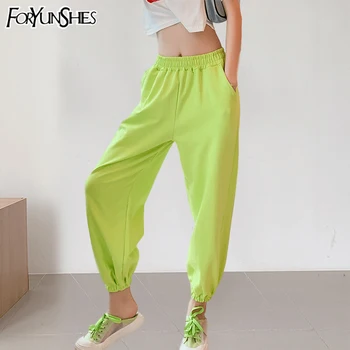 Solide În Vrac Talie Mare Menta Verde Pantaloni Casual Femei Joggeri Stil De Moda Femeie Pantaloni De Trening Pantaloni Stradă Coreeană