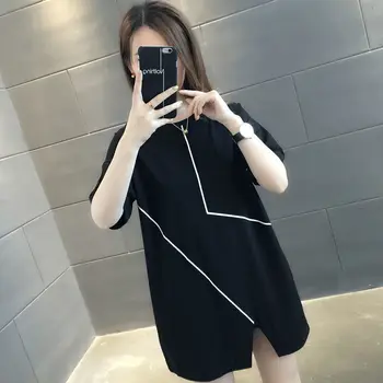Coreea Style Femei Haine de Vară 2020 Mid-lungime tricou Vrac Casual cu mânecă Scurtă T-shirt Ropa Mujer Verano 2020 Plus Dimensiune