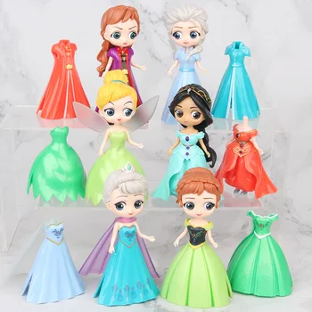 6 buc/set Disney Princess Dressing Papusa Frozen Elsa, Jasmine Anna Cenușăreasa Basm Figurine Model cu Haine Fete Cadouri