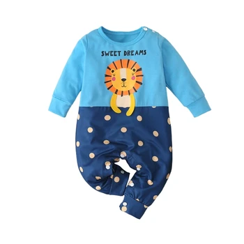 2020 Copilul Romper Băieți Nou-Născuți Primăvara Cu Mânecă Lungă Scrisoare Leu Tipărite Puncte Cotton Romper-O Singură Bucată Salopeta De Înaltă Calitate, Haine
