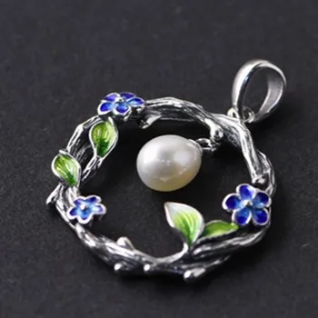 Real S925 argint pur nouă feminin pandantiv elegant flori frunze arse blue pearl pandantiv pentru femei