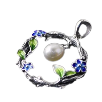 Real S925 argint pur nouă feminin pandantiv elegant flori frunze arse blue pearl pandantiv pentru femei