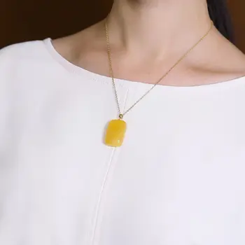 Naturale Hetian Jad Topaz Pandantiv Colier Chineză Stil Retro Unic Lucios Geometrice Farmec pentru Femei Brand de Bijuterii