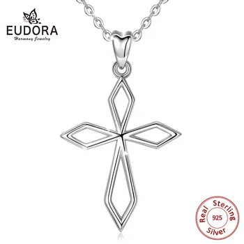 Eudora argint 925 Simpla Cruce Colier pandantiv Cruce Creștină Coliere Minimalism Bijuterii de Argint pentru Femei, Barbati D465
