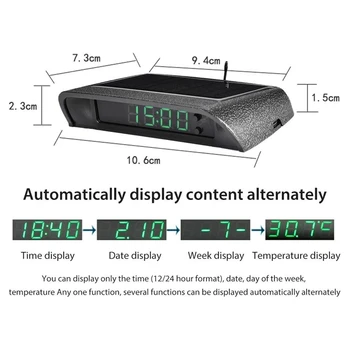 Auto Ceasuri cu Afișaj Noapte Termometru Auto Internă-Stick pe Ceas Digital Alimentat cu energie Solară 24 De Ore pe Ceas