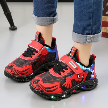 Disney Sezonul Patru Copii Pantofi Casual Cu Lumina LED-uri de Moda Spiderman Baieti Adidași Luminoase Pantofi Pentru Băieți și Fete